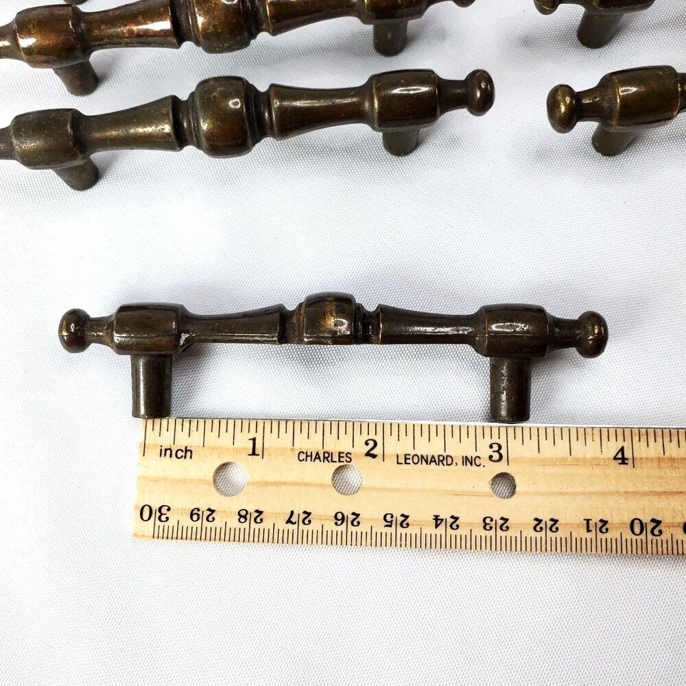 7 Vintage Brass Drawer Pulls Handles With Screws 3" Center Hole Spacing - Picture 6 of 6